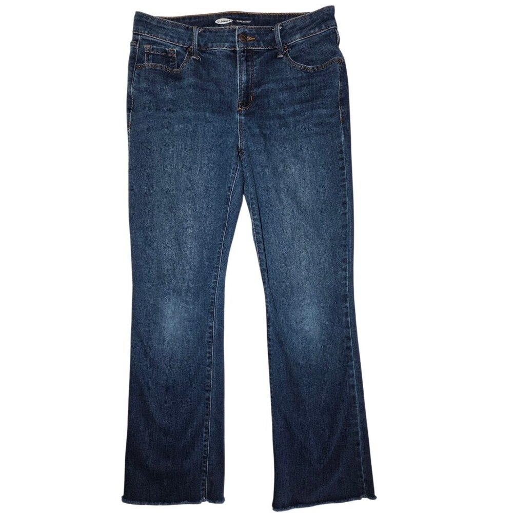 Old Navy Kicker Boot-Cut Mid Rise Dark Wash Raw Hem Jeans 8 (30x28)